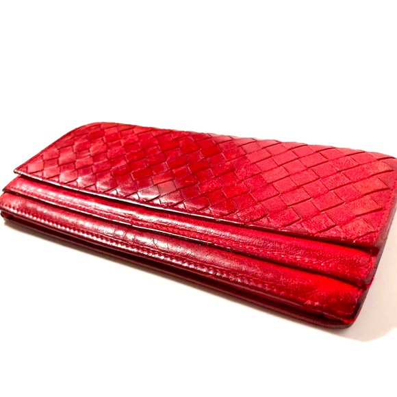 BOTTEGA VENETA VINTAGE INTRECCIATO LEATHER LONG WALLET RED - Picture 3 of 13